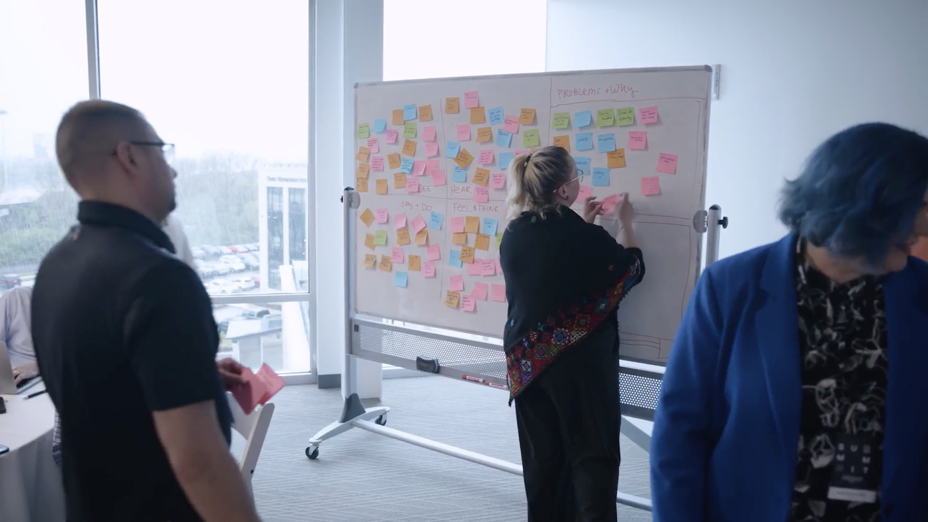 Image of a person in front of a post-it note wall
