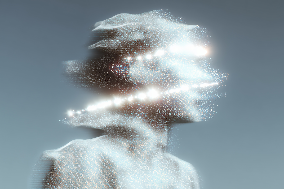 Image of a pixelated head to repsent AI